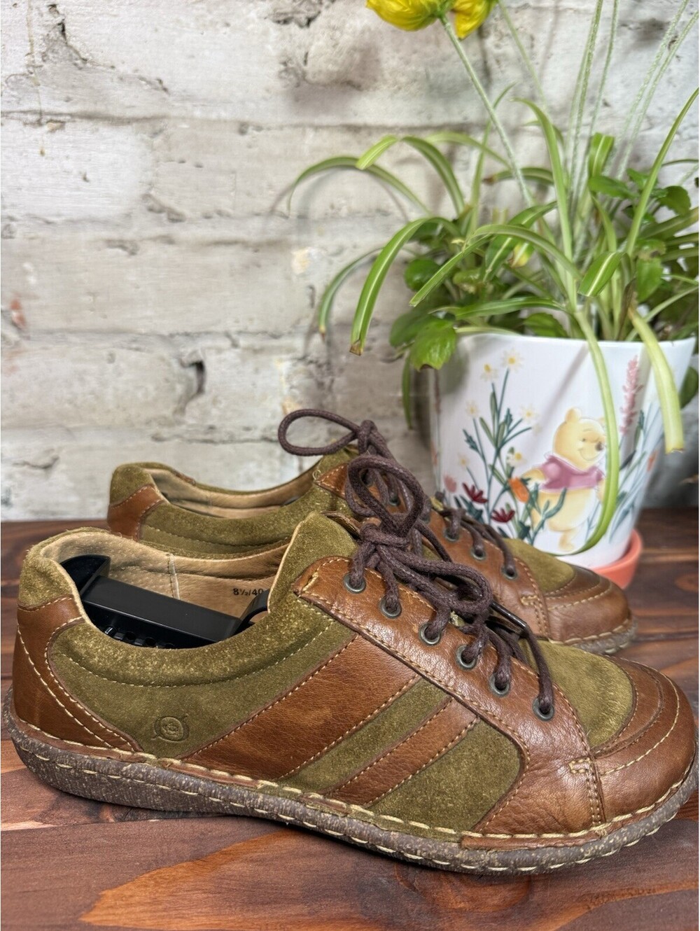 Born W72112 Men’s Brown/Green Leather Lace-Up Sneakers Round Toe US 8.5
